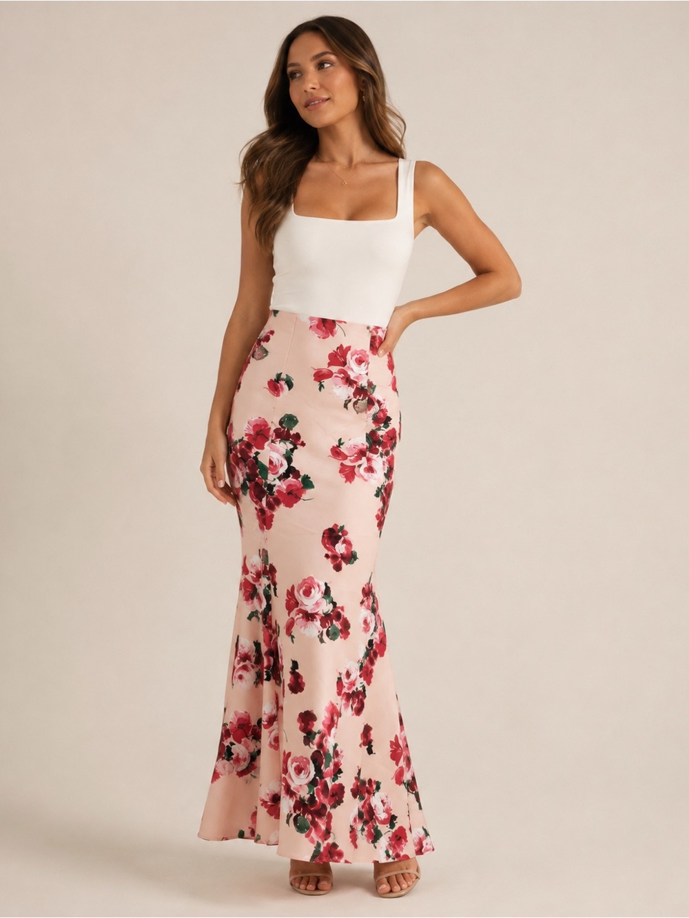 Floral Pink Mermaid maxi skirt size 6